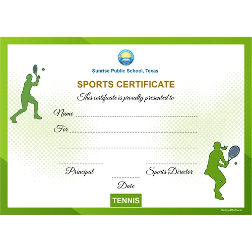 School Sports Award Certificate Tennis A4 Size | Use on Laser Printer